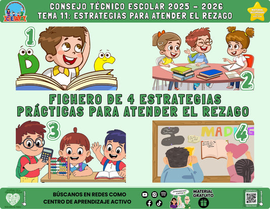 Portada del fichero de cuatro actividades sobre Estrategias para atender el rezago en PDF (Material recuperado 25/26)