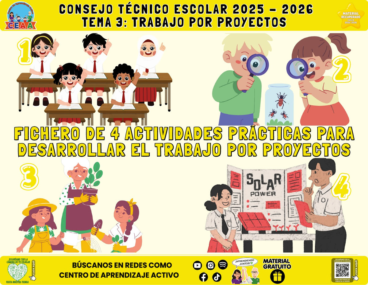 Portada del fichero de cuatro actividades sobre Trabajo por proyectos en PDF (Material recuperado 25/26)