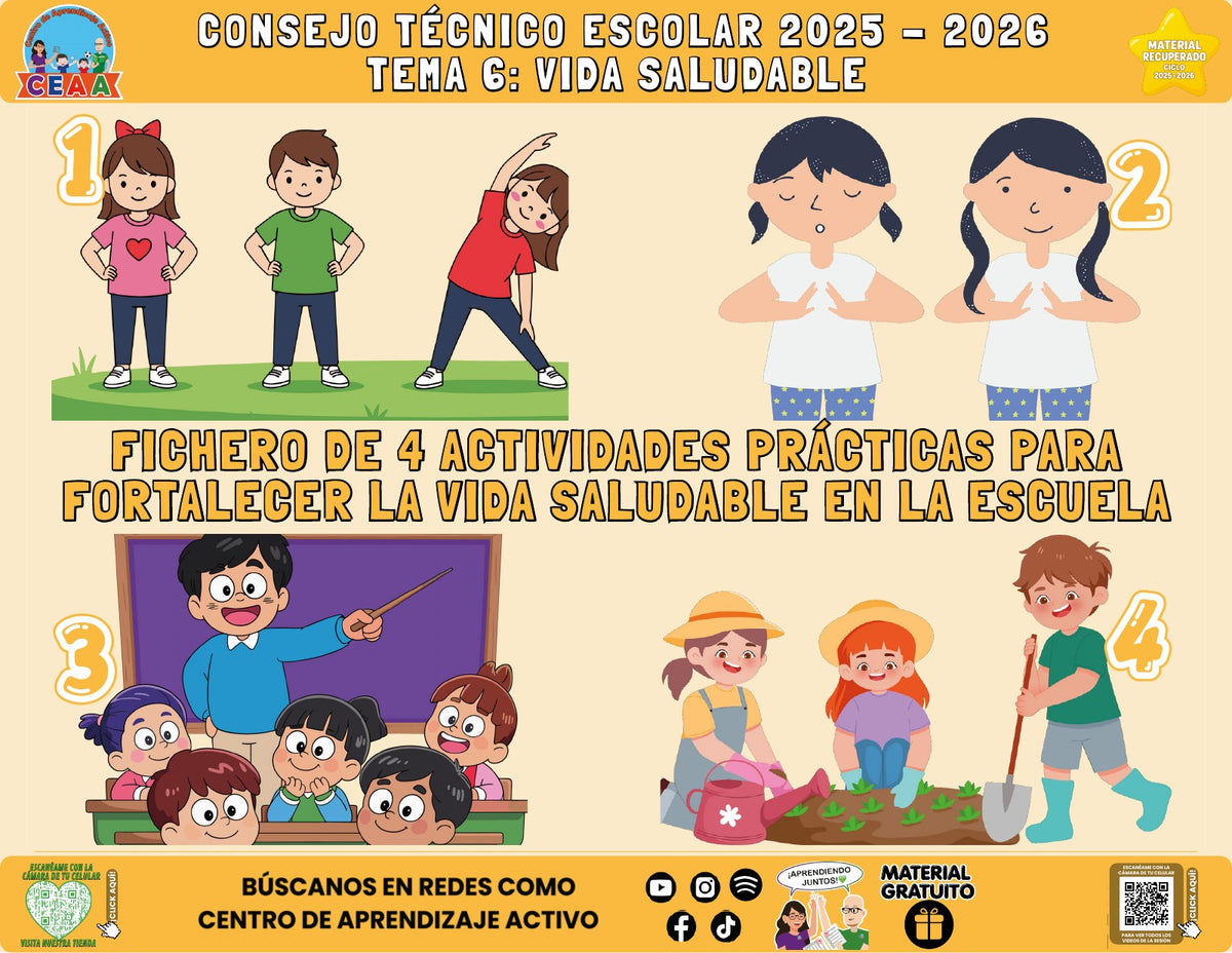 Portada del fichero de cuatro actividades sobre Vida saludable en PDF (Material recuperado 25/26)