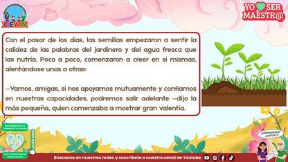 Las semillas comienzan a confiar en sus capacidades y apoyarse mutuamente.