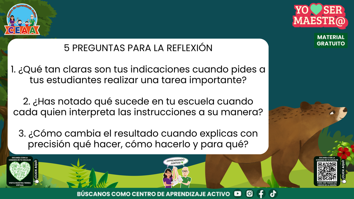 Preguntas sobre claridad de indicaciones y comunicación en la escuela.