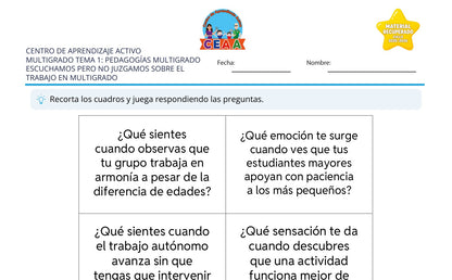Vista parcial del juego para imprimir 1: Escuchamos pero no juzgamos sobre el trabajo en multigrado — Pedagogías multigrado (Material recuperado 25/26)