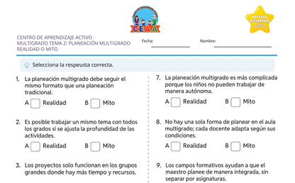 Vista parcial del juego para imprimir 2: Realidad o mito — Planeación didáctica multigrado (Material recuperado 25/26)