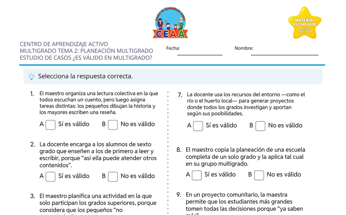 Vista parcial del juego para imprimir 3: Estudio de casos: ¿Es válido en multigrado? — Planeación didáctica multigrado (Material recuperado 25/26)
