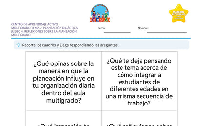 Vista parcial del juego para imprimir 4: Reflexiones sobre la planeación multigrado — Planeación didáctica multigrado (Material recuperado 25/26)