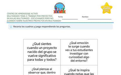 Vista parcial del juego para imprimir 1: Escuchamos pero no juzgamos sobre nuestros proyectos en multigrado — Trabajo por proyectos en aulas multigrado (Material recuperado 25/26)