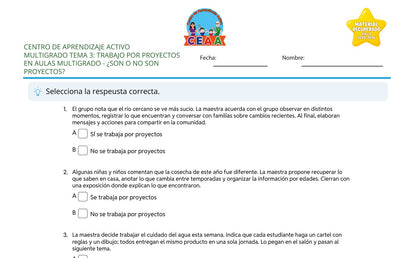 Vista parcial del juego para imprimir 2: ¿Son o no son proyectos? — Trabajo por proyectos en aulas multigrado (Material recuperado 25/26)