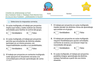 Vista parcial del juego para imprimir 3: ¿Verdadero o falso? — Trabajo por proyectos en aulas multigrado (Material recuperado 25/26)