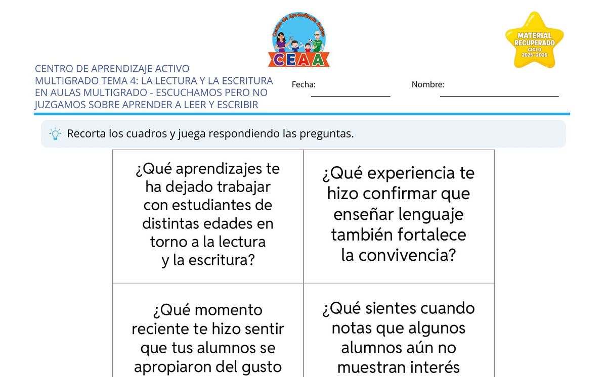 Vista parcial del juego para imprimir 1: Escuchamos pero no juzgamos sobre aprender a leer y escribir — La lectura y la escritura en aulas multigrado (Material recuperado 25/26)