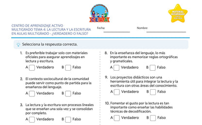Vista parcial del juego para imprimir 2: ¿Verdadero o falso? — La lectura y la escritura en aulas multigrado (Material recuperado 25/26)