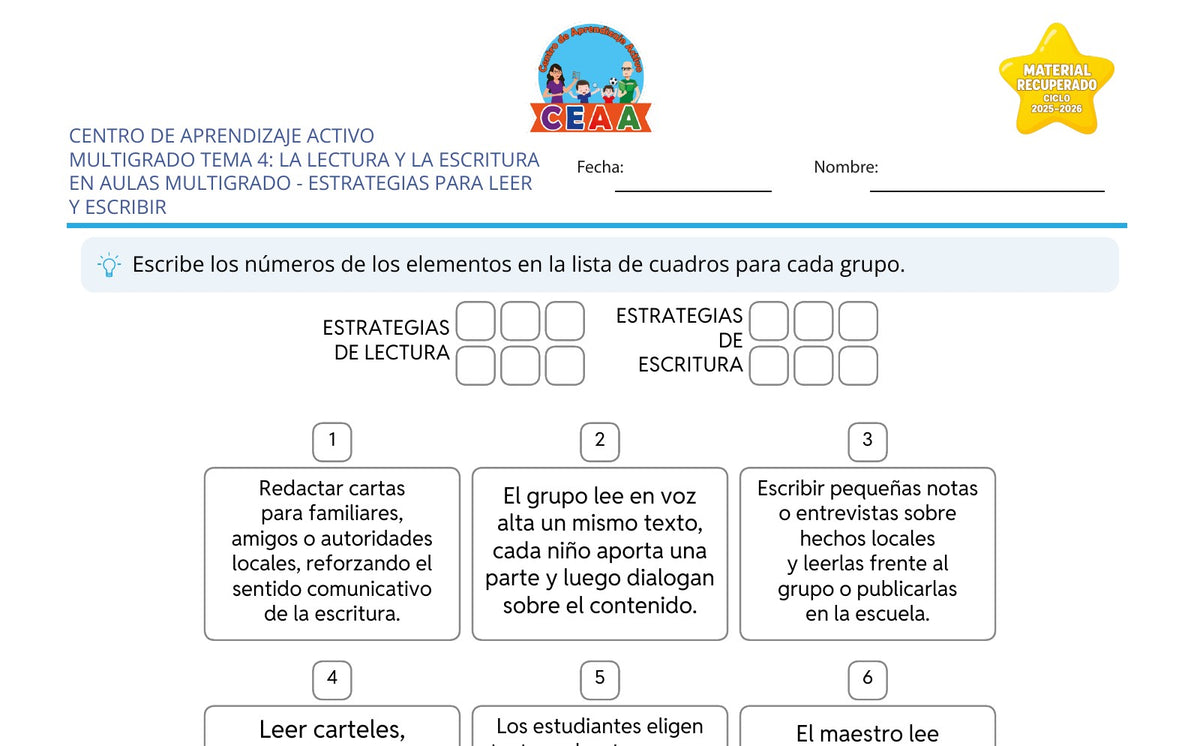 Vista parcial del juego para imprimir 3: Estrategias para leer y escribir — La lectura y la escritura en aulas multigrado (Material recuperado 25/26)