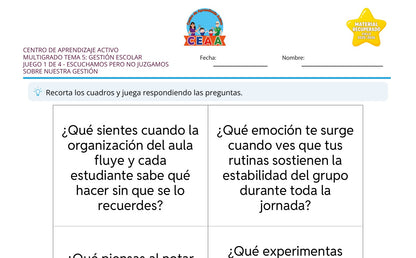 Vista parcial del juego para imprimir 1: Escuchamos pero no juzgamos sobre nuestra gestión — Gestión escolar multigrado (Material recuperado 25/26)