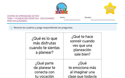 Vista parcial del juego para imprimir 1: Escuchamos pero no juzgamos — Planeación didáctica (Material recuperado 25/26)