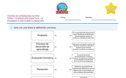 Vista parcial del juego para imprimir 2: 10 palabras clave sobre planeación — Planeación didáctica (Material recuperado 25/26)