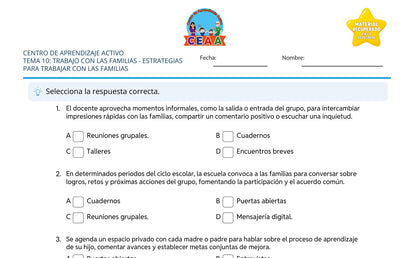 Vista parcial del juego para imprimir 3: Estrategias para trabajar con las familias — Trabajo con las familias (Material recuperado 25/26)