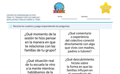 Vista parcial del juego para imprimir 4: Reflexiones finales sobre el tema — Trabajo con las familias (Material recuperado 25/26)