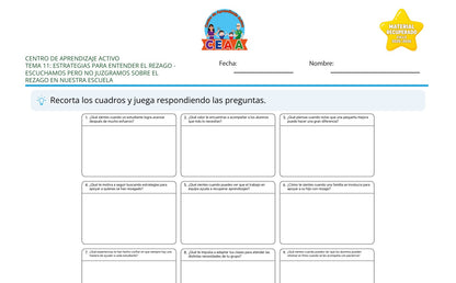 Vista parcial del juego para imprimir 1: Escuchamos pero no juzgamos sobre el rezago en nuestra escuela — Estrategias para atender el rezago (Material recuperado 25/26)