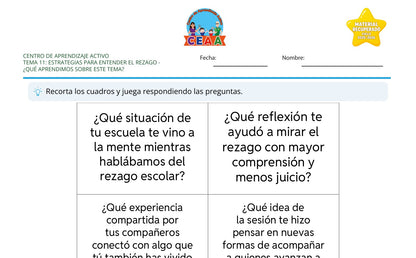 Vista parcial del juego para imprimir 4: ¿Qué aprendimos sobre este tema? — Estrategias para atender el rezago (Material recuperado 25/26)
