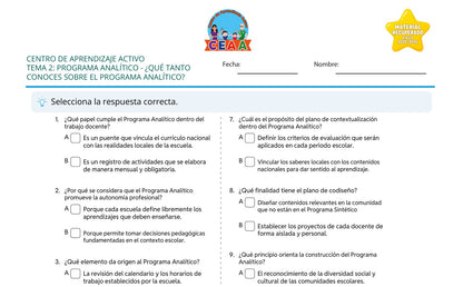 Vista parcial del juego para imprimir 2: ¿Qué tanto conoces sobre el programa analítico? — Programa analítico (Material recuperado 25/26)