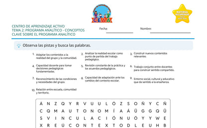 Vista parcial del juego para imprimir 3: Conceptos clave sobre el programa analítico — Programa analítico (Material recuperado 25/26)