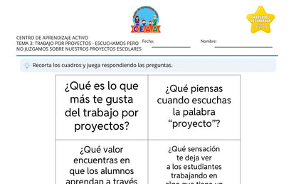 Vista parcial del juego para imprimir 1: Escuchamos pero no juzgamos sobre nuestros proyectos escolares — Trabajo por proyectos (Material recuperado 25/26)