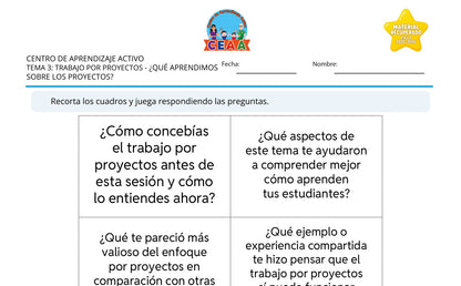 Vista parcial del juego para imprimir 4: ¿Qué aprendimos sobre los proyectos? — Trabajo por proyectos (Material recuperado 25/26)