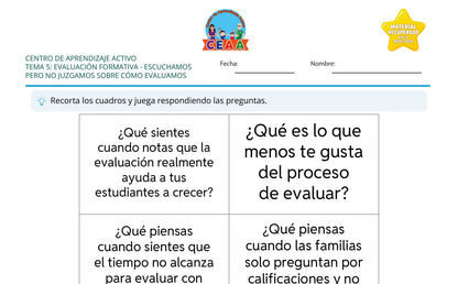Vista parcial del juego para imprimir 1: Escuchamos pero no juzgamos sobre cómo evaluamos — Evaluación formativa (Material recuperado 25/26)