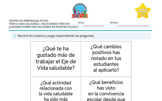 Vista parcial del juego para imprimir 1: Escuchamos pero no juzgamos sobre vida saludable en nuestra escuela — Vida saludable (Material recuperado 25/26)