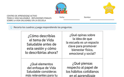 Vista parcial del juego para imprimir 4: Reflexiones finales sobre la vida saludable en la escuela — Vida saludable (Material recuperado 25/26)