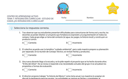 Vista parcial del juego para imprimir 3: Estudio de casos: ¿Es integración curricular? — Integración curricular (Material recuperado 25/26)