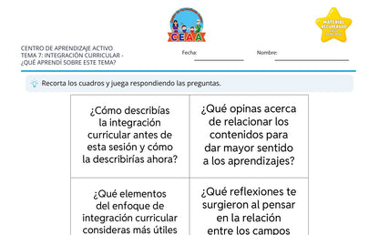 Vista parcial del juego para imprimir 4: ¿Qué aprendí sobre este tema? — Integración curricular (Material recuperado 25/26)