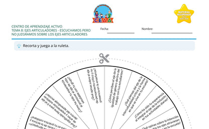 Vista parcial del juego para imprimir 1: Escuchamos pero no juzgamos sobre los ejes articuladores — Ejes articuladores (Material recuperado 25/26)