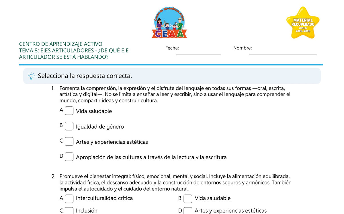 Vista parcial del juego para imprimir 2: ¿De qué eje articulador se está hablando? — Ejes articuladores (Material recuperado 25/26)