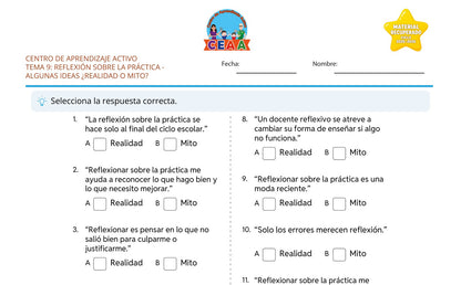 Vista parcial del juego para imprimir 3: Algunas ideas: ¿Realidad o mito? — Reflexión sobre la práctica (Material recuperado 25/26)