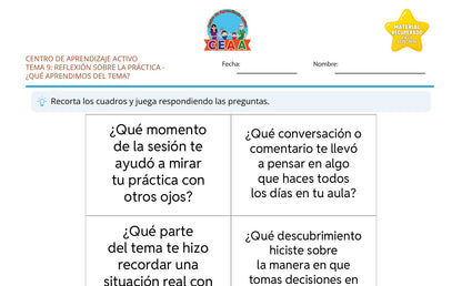 Vista parcial del juego para imprimir 4: ¿Qué aprendimos del tema? — Reflexión sobre la práctica (Material recuperado 25/26)