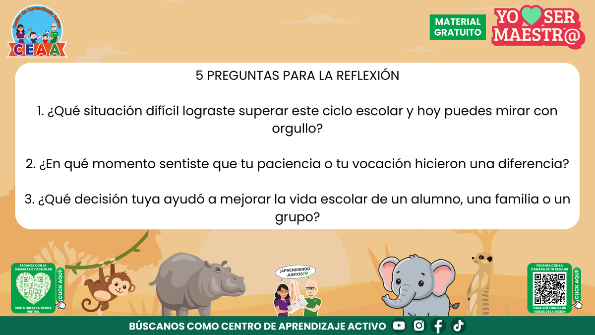 Muestra de las preguntas de reflexión docente sobre retos superados, vocación y decisiones que hicieron una diferencia.