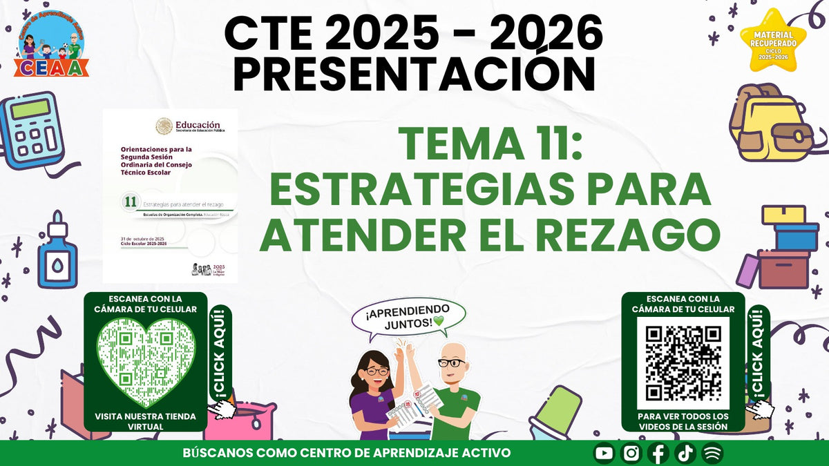 Portada de la presentación de Estrategias para atender el rezago en PowerPoint editable (Material recuperado 25/26)