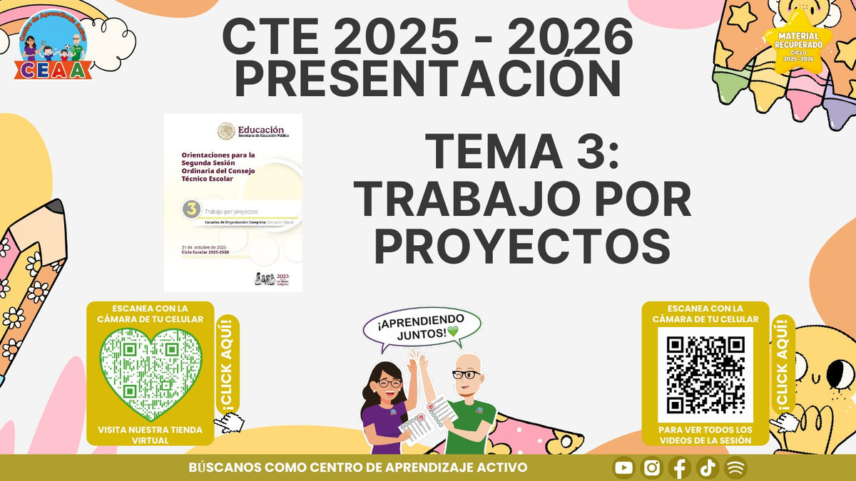 Portada de la presentación de Trabajo por proyectos en PowerPoint editable (Material recuperado 25/26)