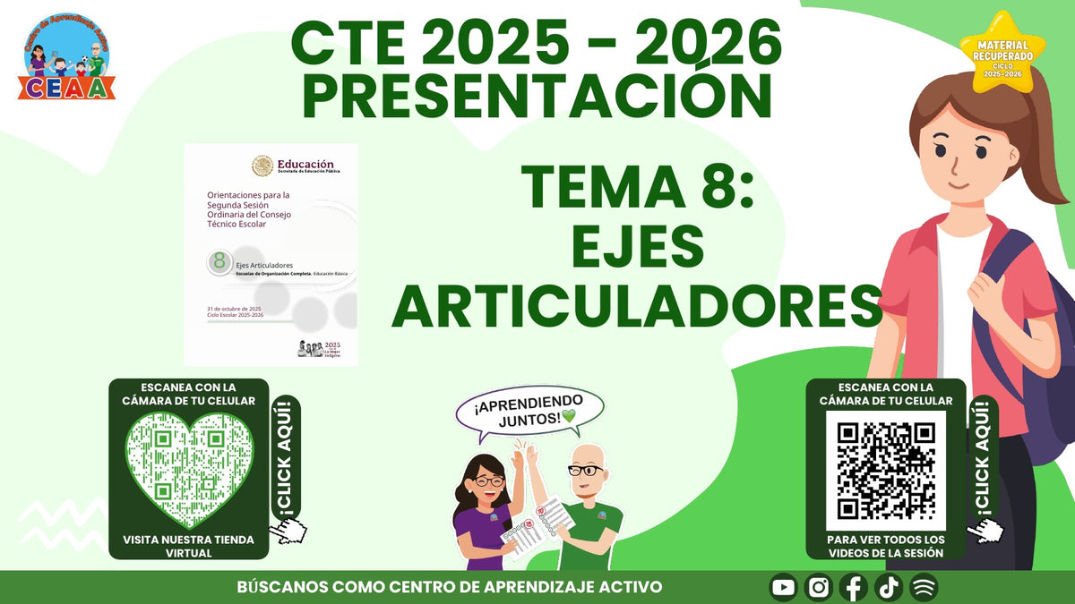 Portada de la presentación de Ejes articuladores en PowerPoint editable (Material recuperado 25/26)