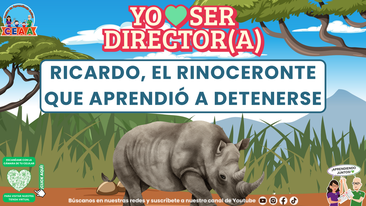 Portada de Ricardo, el rinoceronte que aprendió a detenerse, historia CEAA