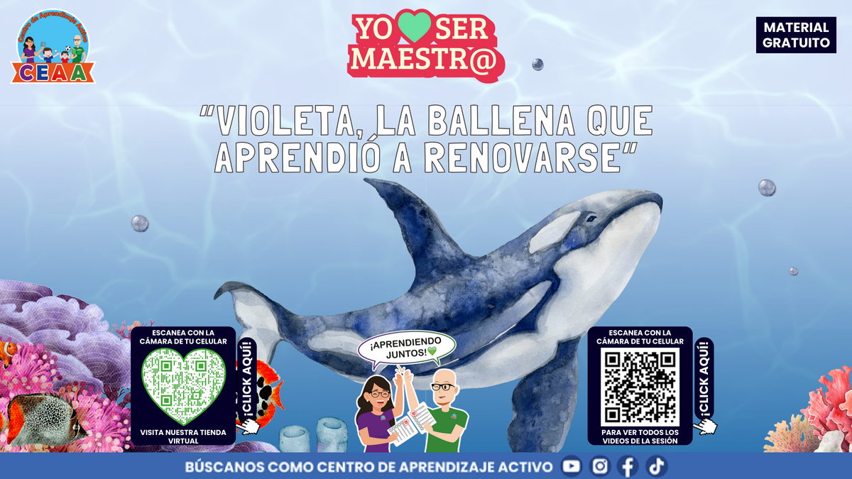 Portada de Violeta, la ballena que aprendió a renovarse, historia ilustrada CEAA