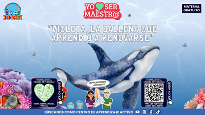 Portada de Violeta, la ballena que aprendió a renovarse, historia ilustrada CEAA